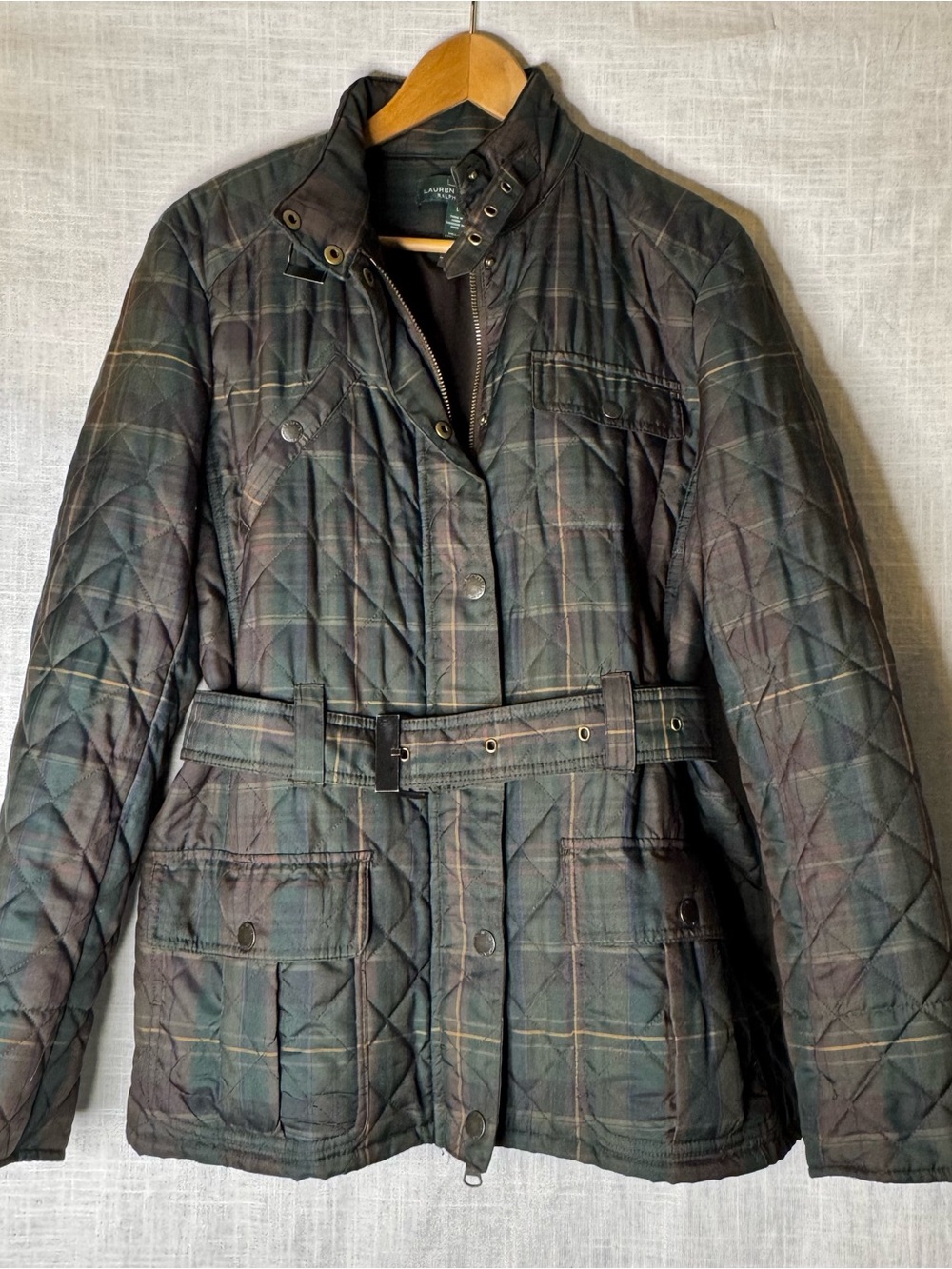 Lauren Ralph Lauren Quilted Plaid Utility Jacket in Green and Brown